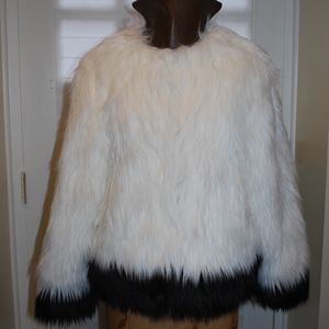 Michael Kors White Faux Fur Black Dippet Coat Larg